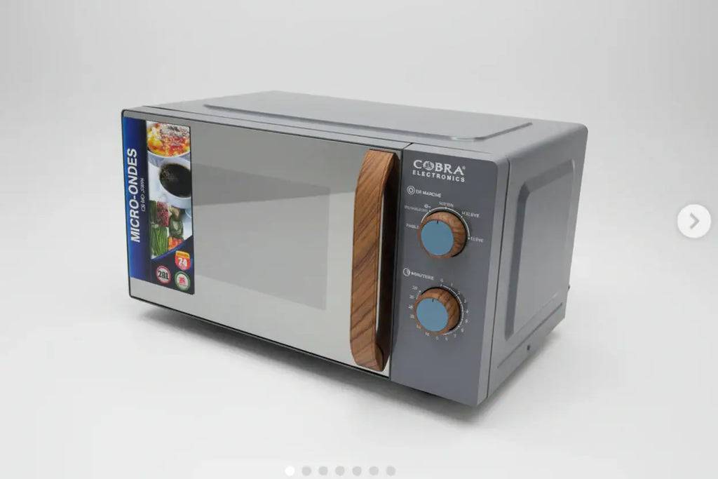 Micro-onde 20 litres meublé cobra gris avec poignée en bois et boutons de commande en bois