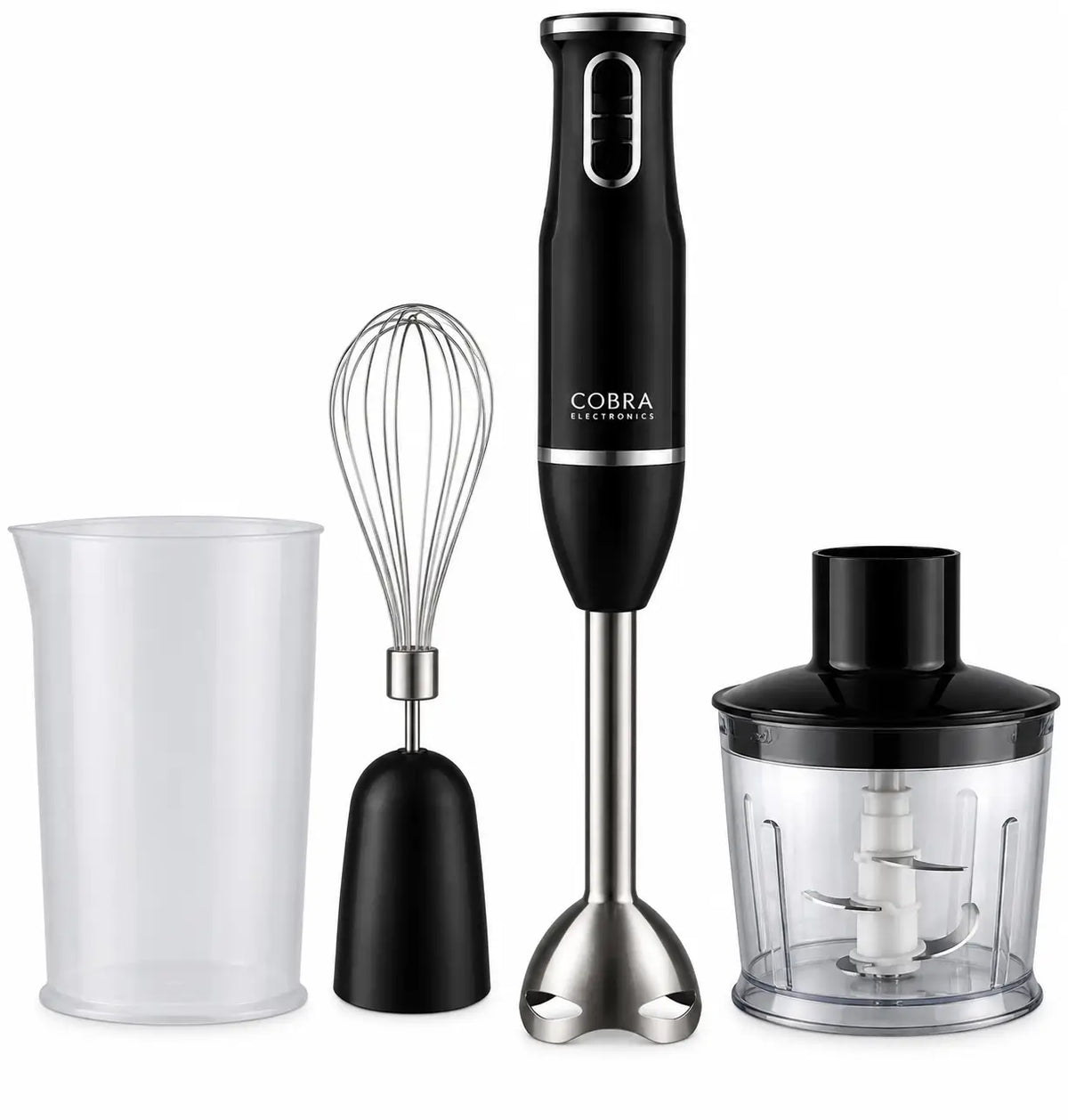 Mixeur plongeant cobra cb-mp-pi-600a noir et acier inoxydable avec accessoires interchangeables
