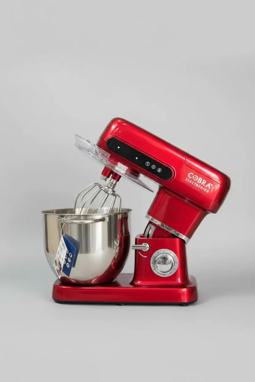 Mélangeur sur socle red cobra rouge 2200 watts avec bol inox 10 litres et fouet dans produit pétrin 10 litres lampe de travaille