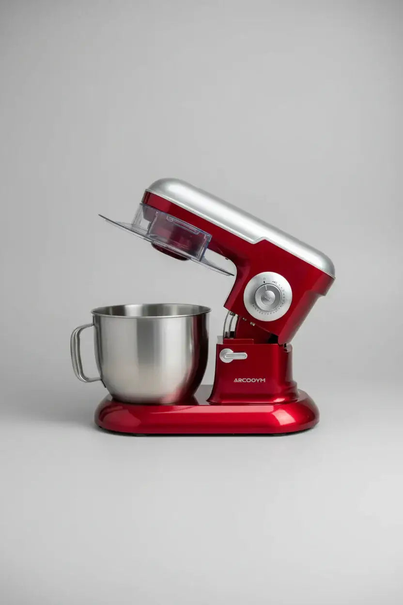 Red and silver arcodyn stand mixer petrin 1600 watt with stainless steel mixing bowl for efficient mixing tasks