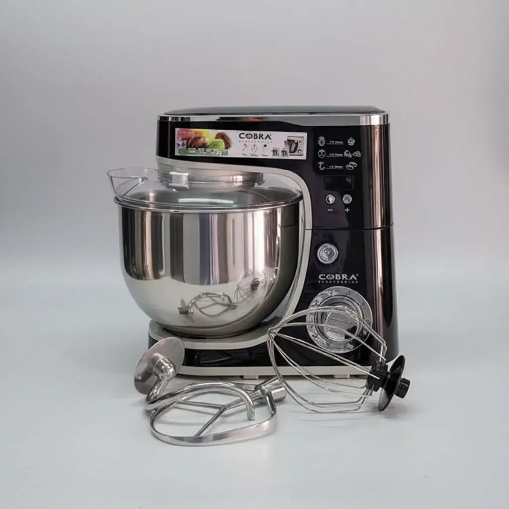 Pétrin 5 litres 1000 watt cobra noir et argent avec bol mélangeur en acier inoxydable