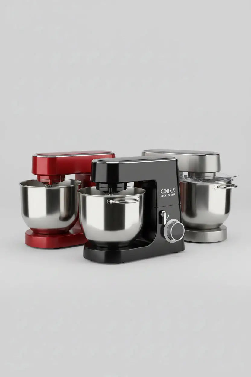 Pétrin professionnel noir cobra avec bol en acier inoxydable de 8 litres et puissance de 2100 watts au design moderne