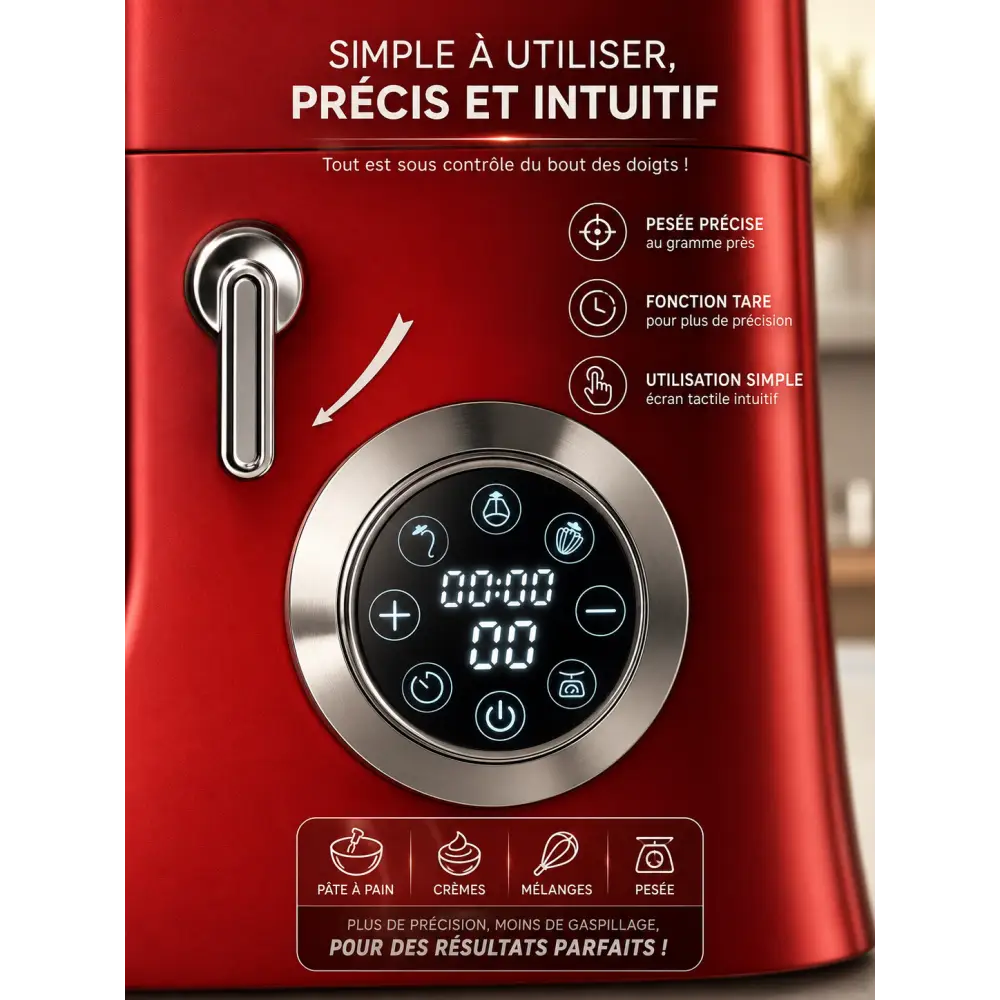 Pétrin Professionnel عجانة احترافية 2100واط مع ميزان مدمج، وعاء 8 لتر وتروس معدنية قوي - Cobra