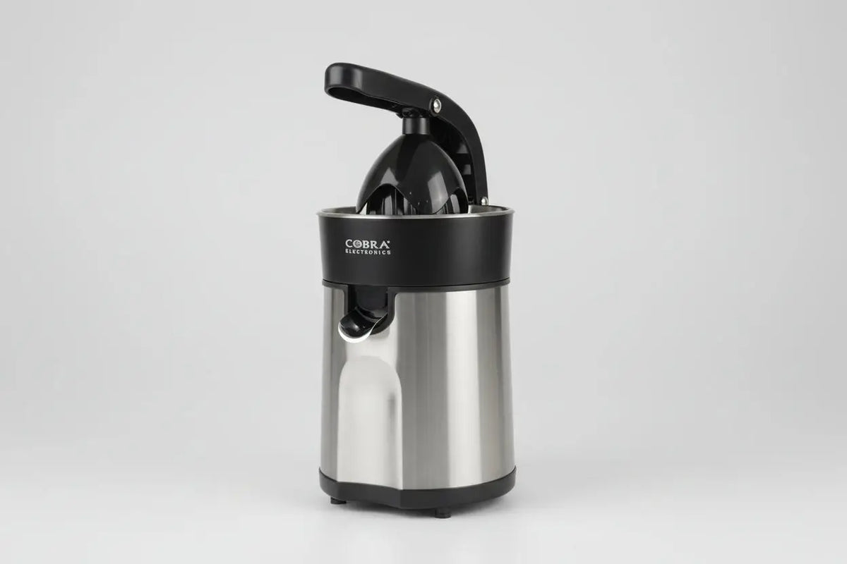 Presse agrumes cb-pra85 en acier inoxydable avec levier en plastique noir pour usage manuel