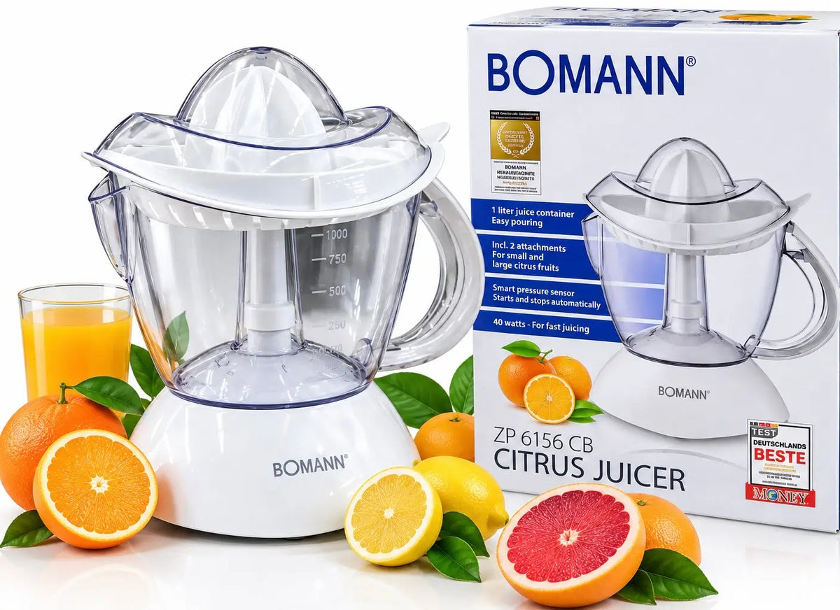 Presse-agrumes électrique bomann zp 6156 cb blanc avec pichet transparent et cône clair 40 w