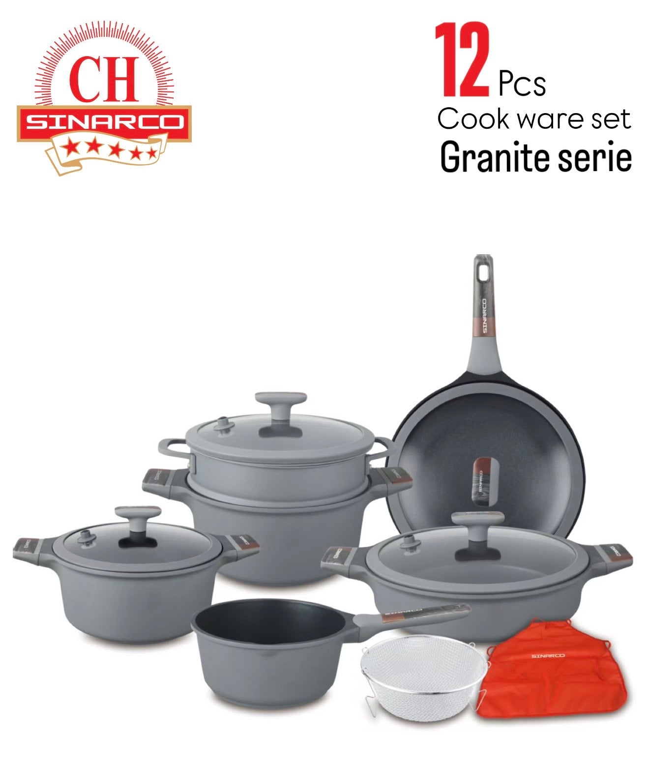 Batterie de cuisine SINARCO – Série Granite – 12 pièces