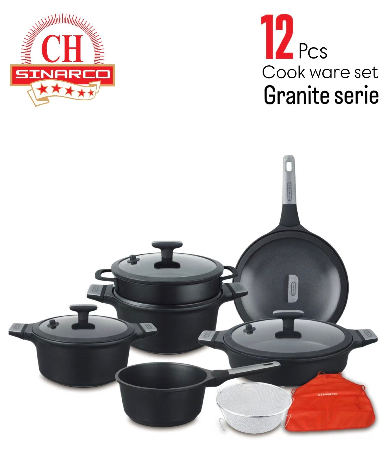 Batterie de cuisine SINARCO – Série Granite – 12 pièces