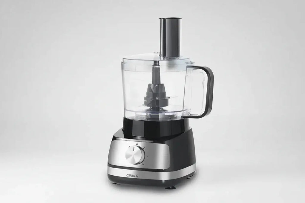 Robot multifonctions 11 en 1 cobra noir et acier inoxydable avec bol en plastique transparent et poignée noire