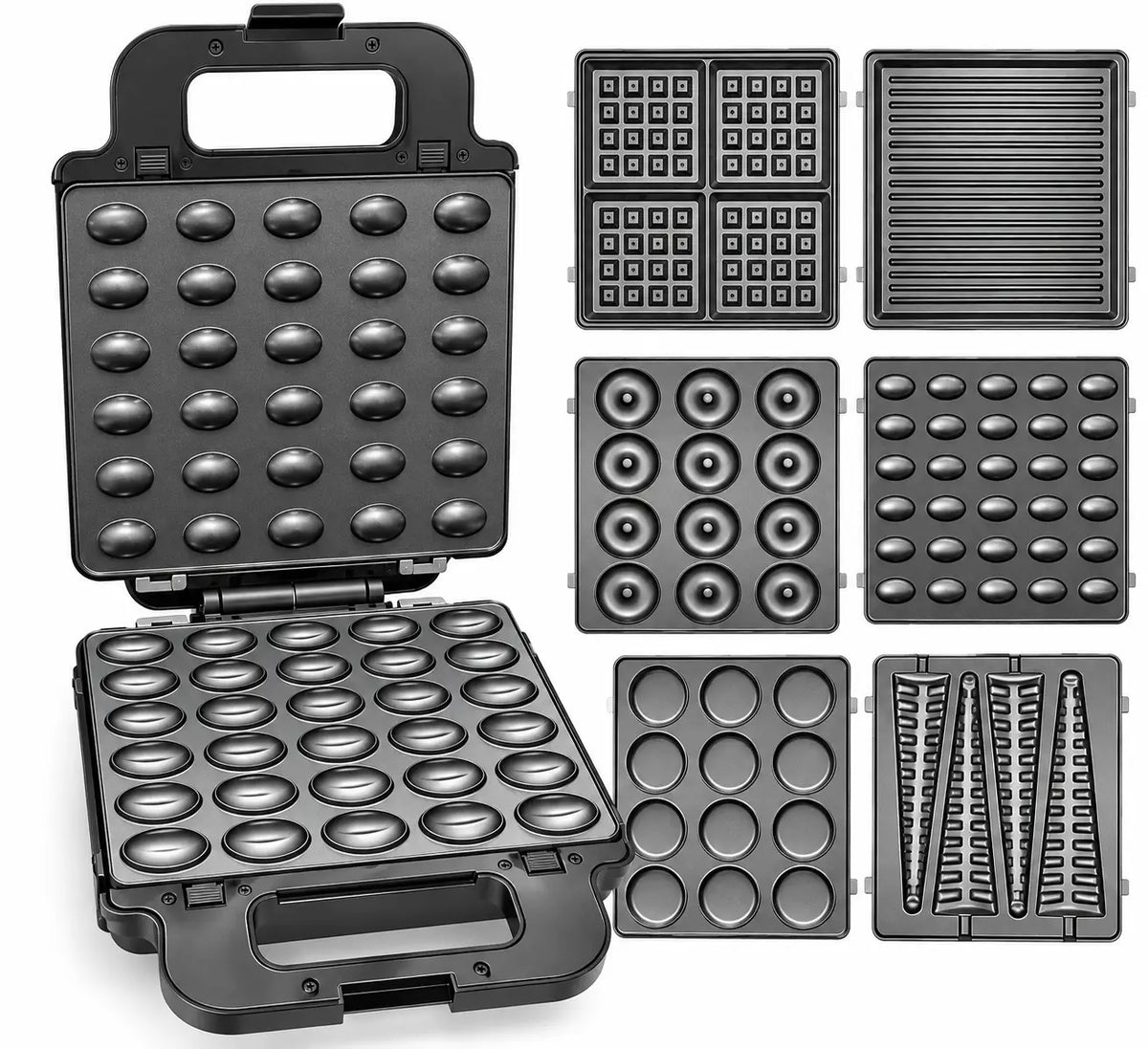Appareil à gaufres noir sonashi ssm-882 avec plaques antiadhésives interchangeables pour plusieurs formes et tailles