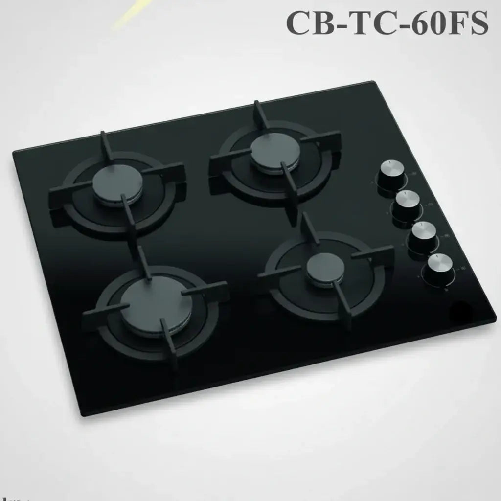 Table de cuisson 4f céramique avec surface noire en verre céramique et quatre foyers avec boutons de contrôle argentés