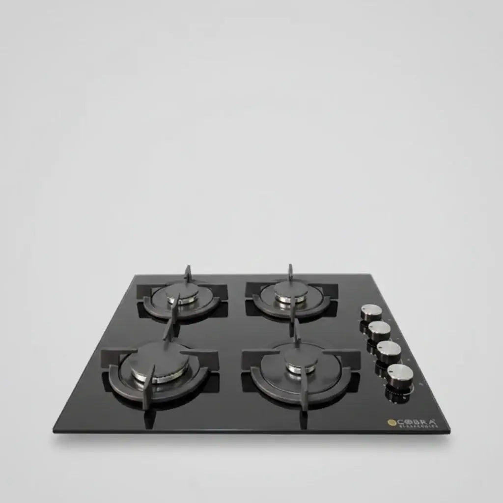 Table de cuisson 4f ceramique noir en vitrocéramique avec quatre foyers et boutons de commande argentés