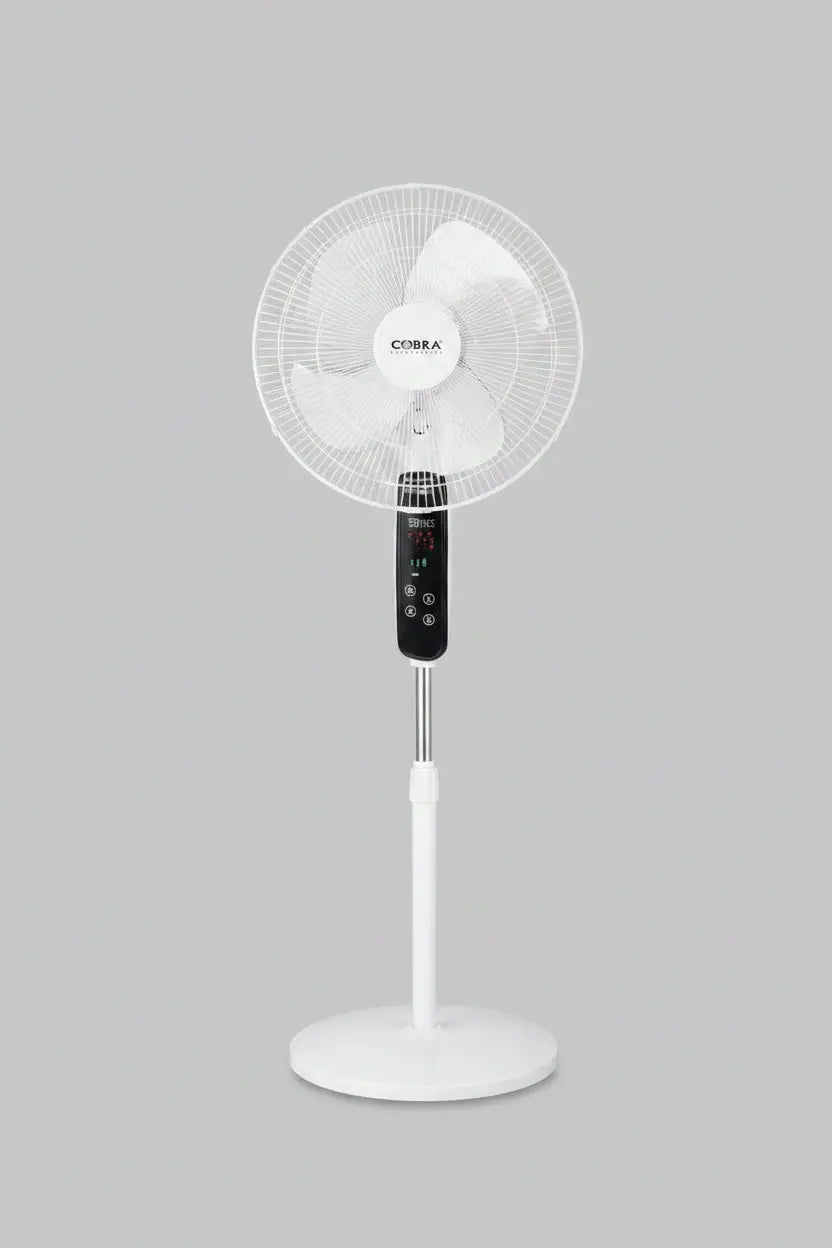 Ventilateur à pieds ns-2011 blanc avec panneau de contrôle noir et grille de protection transparente