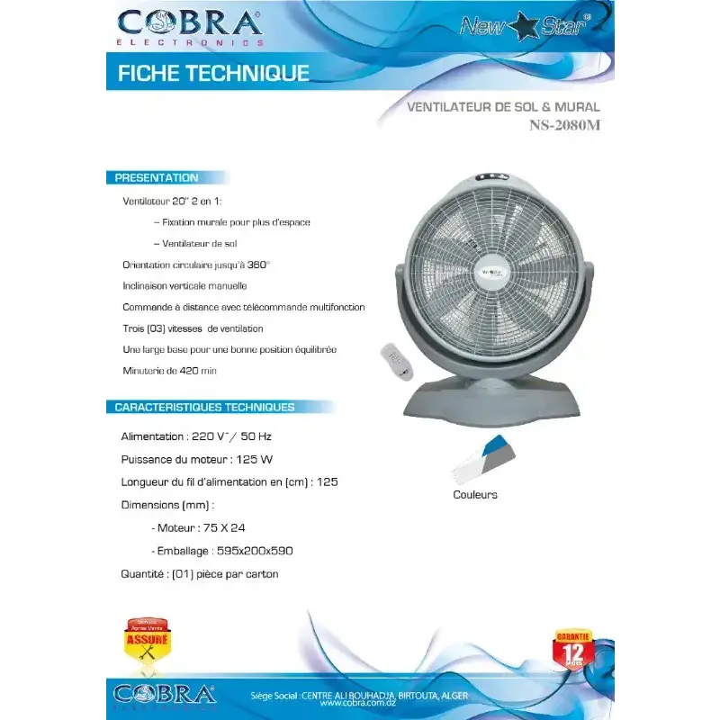 VENTILATEUR DE SOL - AVEC TELECOMMANDE