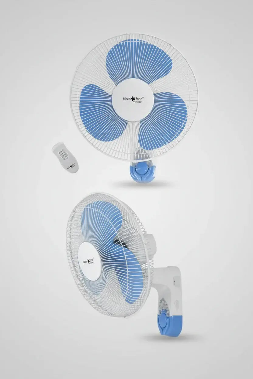 Ventilateur fw-16r mural bleu et blanc avec télécommande pour un refroidissement efficace et pratique